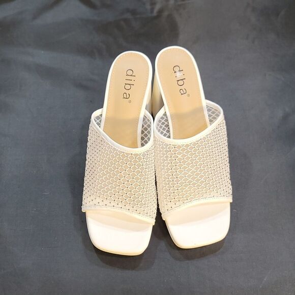 BRAND NEW DIBA MESH EMBELLISHED MULES WITH BLOCK HEEL SANDAL G1 - Picture 2 of 14